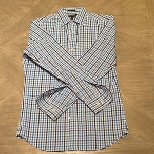 Banana Republic Men's Checkered Blue and White Shirt